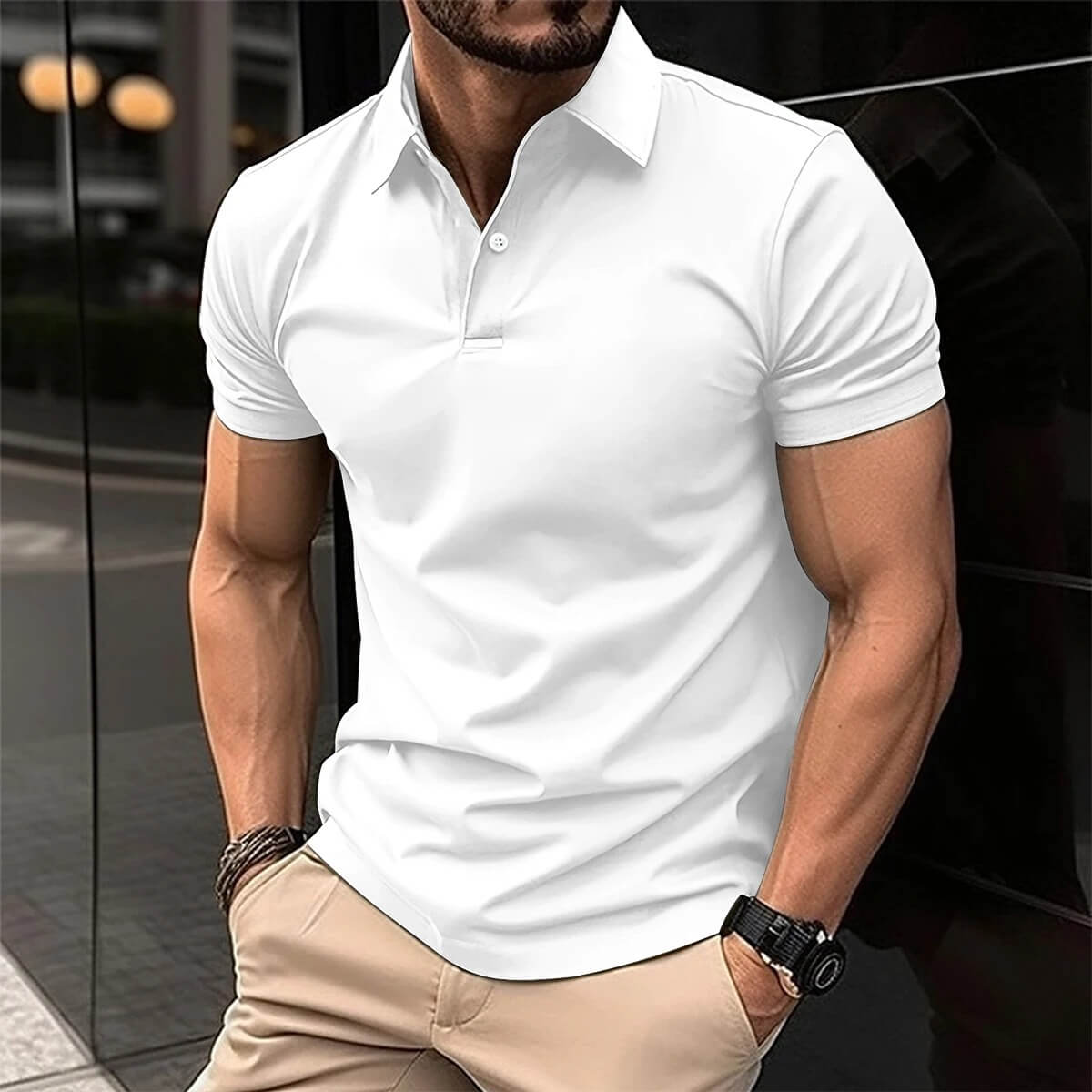 Polo-T-Shirt – Herren-Kurzarm-Polohemd mit Umlegekragen und Knopfleiste
