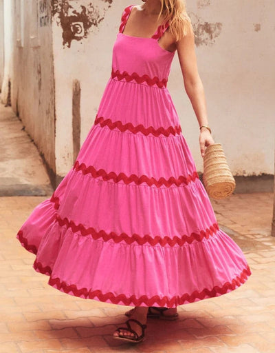 Weißes maxi-kleid mit blauen wellen - Anna