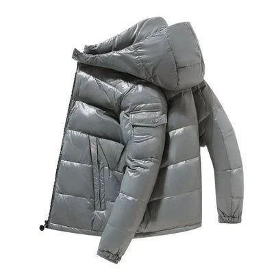 Puffer Jacke | Kurz | Mit Kapuze | Glänzende Herren-Daunenjacke | Winterjacke für Herren
