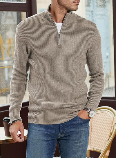 Pullover mit Viertelreißverschluss | Gestrickt | Rippstrick | Polopullover | Herrenpullover mit halbem Reißverschluss