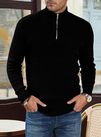 Pullover mit Viertelreißverschluss | Gestrickt | Rippstrick | Polopullover | Herrenpullover mit halbem Reißverschluss