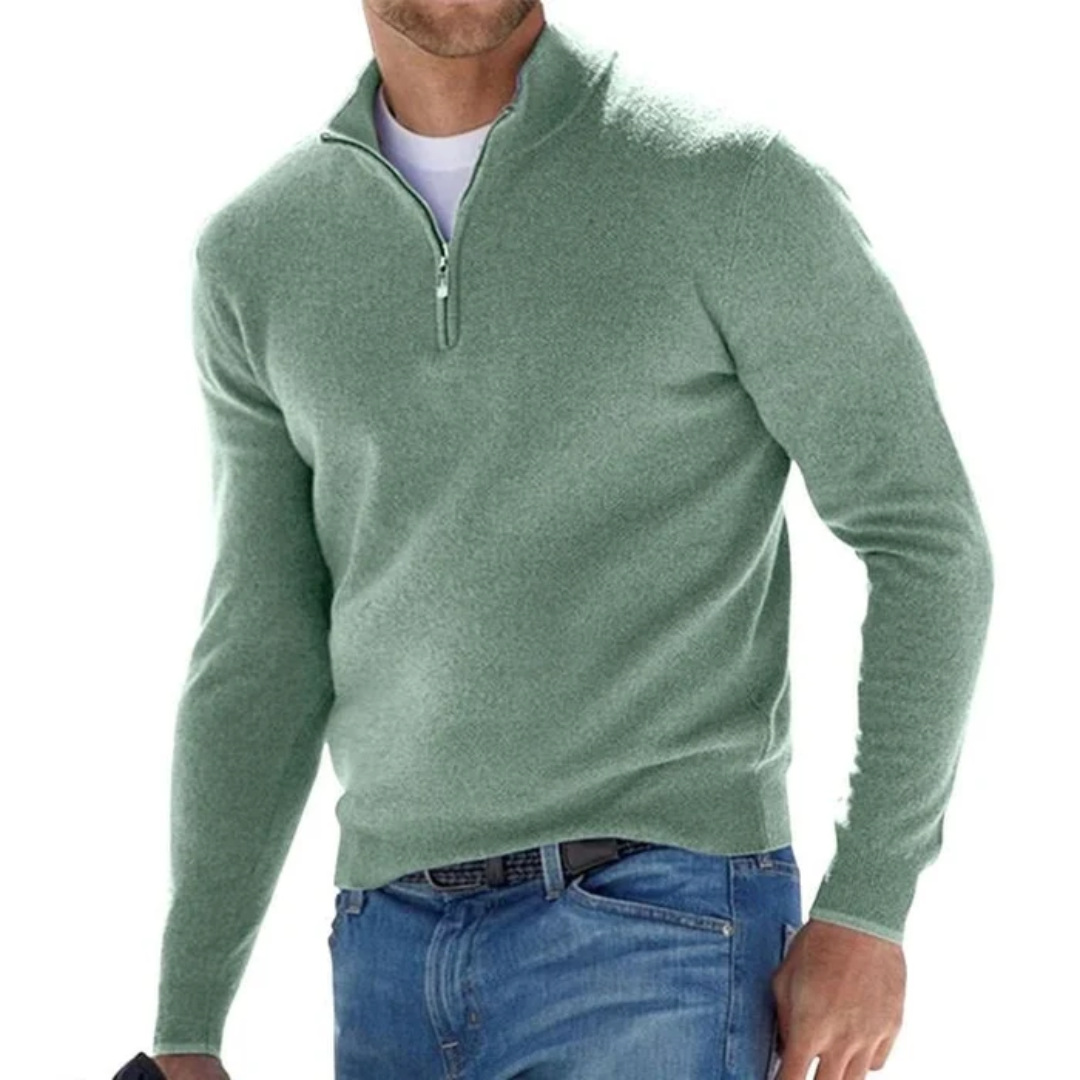 Pullover mit halbem Reißverschluss – Langarm – Pullover – Strickpullover – Herren-Sweatshirt mit kurzem Reißverschluss