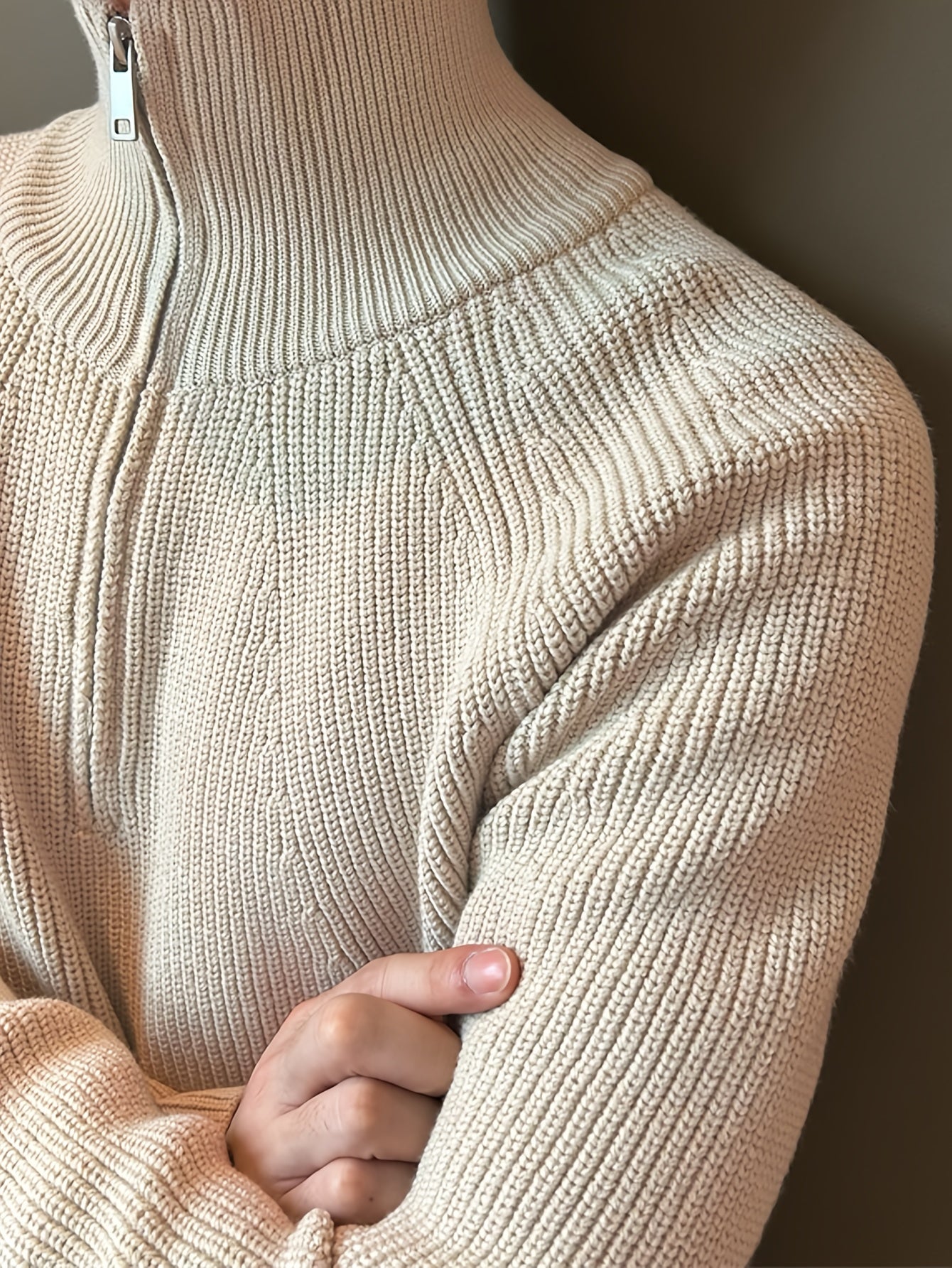 Pullover mit halbem Reißverschluss – warmer, langärmliger Strickpullover für Herren