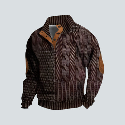 Pullover – warmer Herrenpullover mit lockerer Passform und vierteljährlicher Knopfleiste