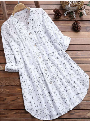 Damen Blumen Button-Down Halbarm Bluse | Lässig