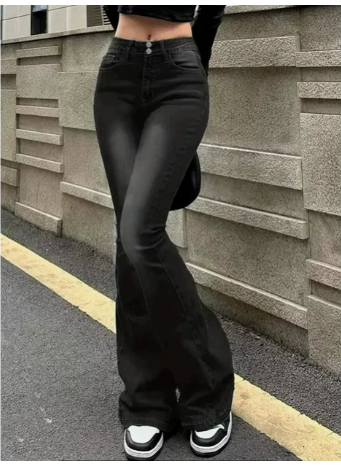 Damen Stylische Hochtaillierte Ausgestellte Jeans | Elegant