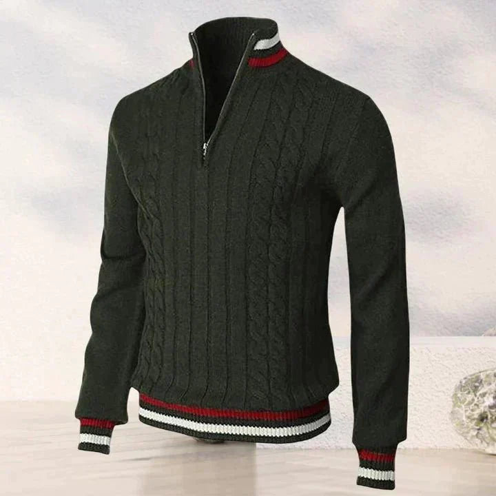 Quarter Zip Pullover - Zopfstrick - Hoher Ausschnitt - Strickpullover - Herren Half Zip Pullover