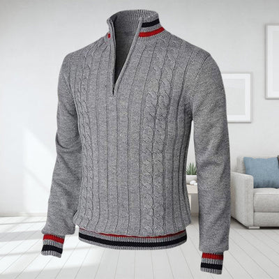 Quarter Zip Pullover - Zopfstrick - Hoher Ausschnitt - Strickpullover - Herren Half Zip Pullover