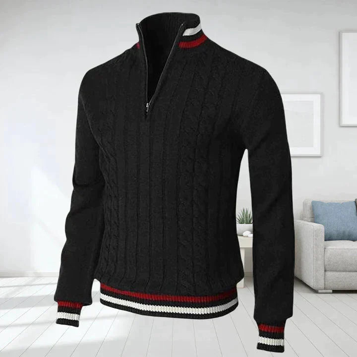 Quarter Zip Pullover - Zopfstrick - Hoher Ausschnitt - Strickpullover - Herren Half Zip Pullover
