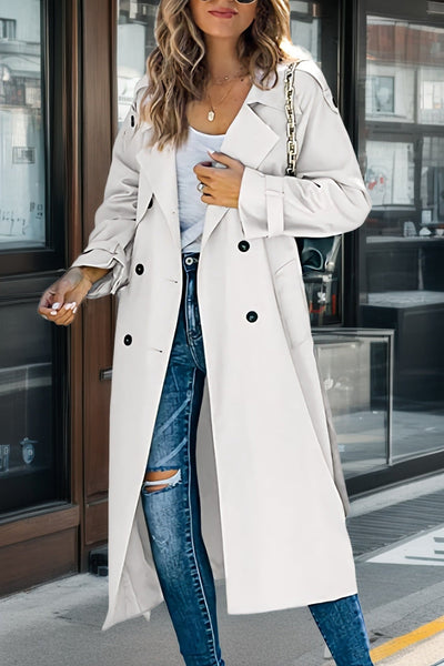Langer Damen Trenchcoat – Zweireiher, Tailliert & Atmungsaktiv – Elegant