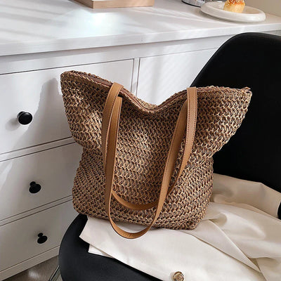 Boho Strohtasche Damen – Handgefertigte Große Strandtasche