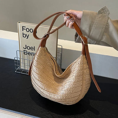 Damen Strohtasche Sommer – Handgemachte Boho Strandtasche mit Reißverschluss