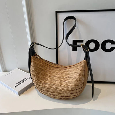 Damen Strohtasche Sommer – Handgemachte Boho Strandtasche mit Reißverschluss