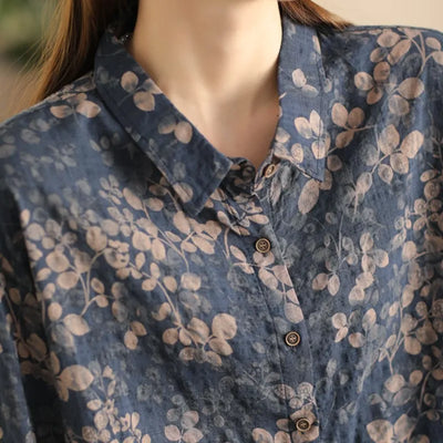 Damen Retro Blumenbluse | Button Down