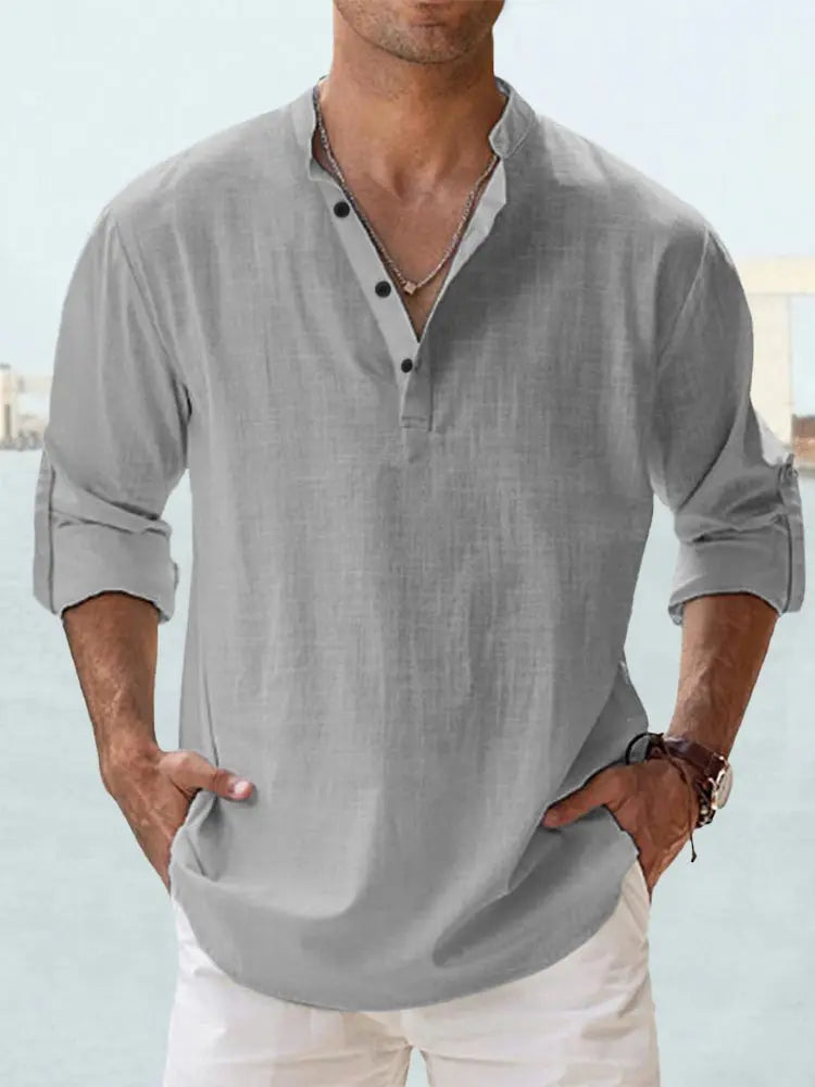 John | Luftiges Leinenhemd mit Henley-Kragen