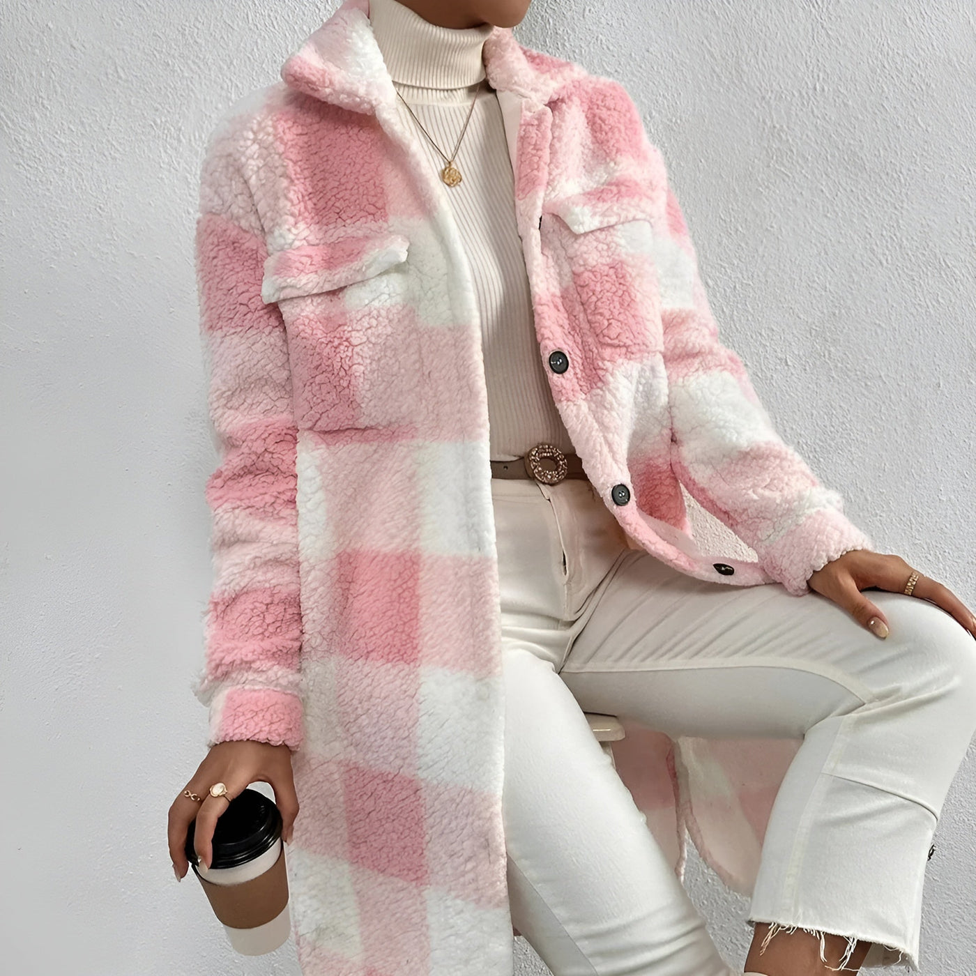 Sichtbarer Karo-Mantel für Damen