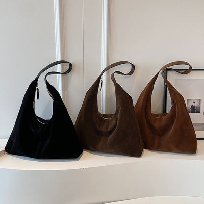 Damenhandtasche aus veganem Wildleder mit Reißverschluss