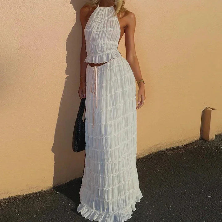 Lilou – zweiteiler aus plissiertem top und maxirock