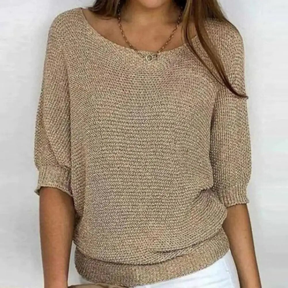 Damen 3/4 Ärmel Strickpullover | Rundhalsausschnitt
