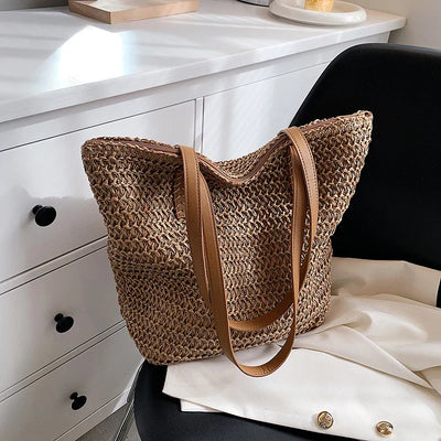 Boho Strohtasche Damen – Handgefertigte Große Strandtasche