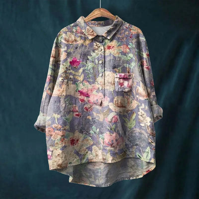 Langärmliges Bedrucktes Damenhemd | Halber Knopf