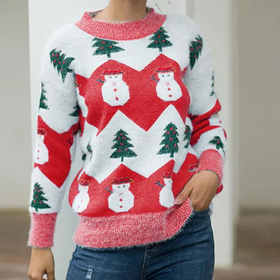 Pullover mit Schneemann-Muster für Damen