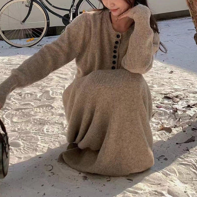 Knopf-Cardigan und Maxi-Rock-Set für Damen