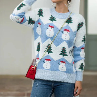 Pullover mit Schneemann-Muster für Damen