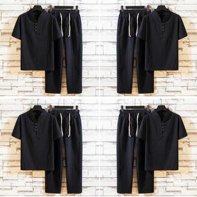 Jordano – herren-kurzarm-t-shirt und knöchellange hose aus baumwolle und leinen