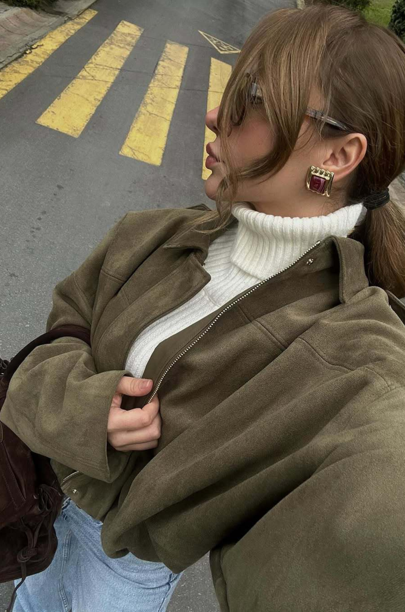 MIRAVO | Wildleder-Pilotenjacke mit Fledermausärmeln – Grün