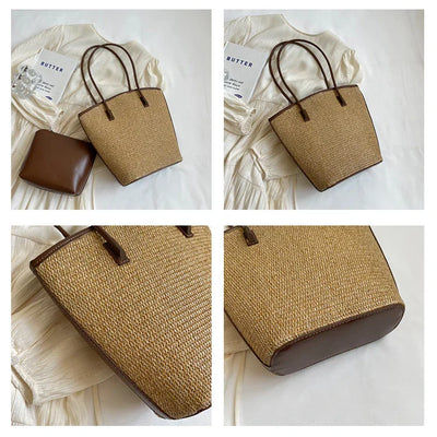Strohtasche Damen – Handgefertigte Strandtasche mit Ledergriffen & Reißverschluss