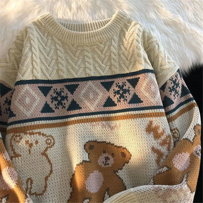 Strickpullover mit Teddybär-Muster für Damen