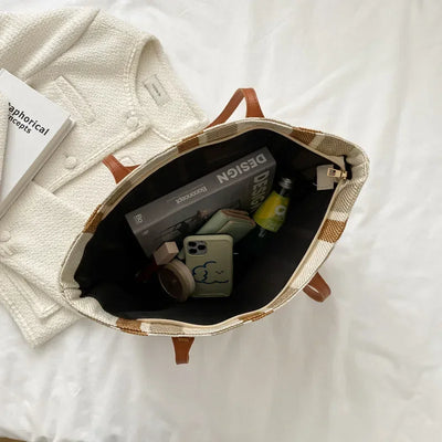 Strohtasche Damen – Große Raffia Strandtasche gestreift mit Reißverschluss