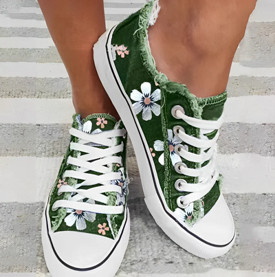 Agnes – damen-sneaker aus denim mit blumenmuster