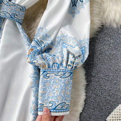 Renate | Fließendes Hemdblusenkleid mit Paisleymuster und Gürtel für Frauen