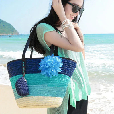 Große Strohtasche Damen – Handgefertigte Strandtasche mit Vegan-Leder-Trägern