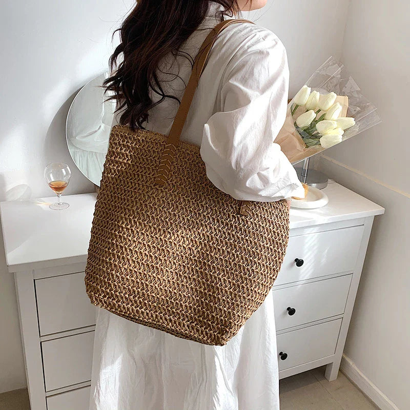 Boho Strohtasche Damen – Handgefertigte Große Strandtasche