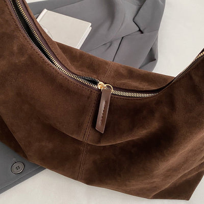 Damenhandtasche aus veganem Wildleder mit Reißverschluss