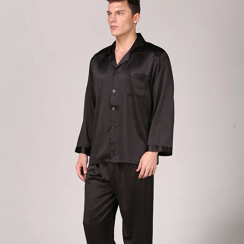 Seidenpyjama - Langarm - geknöpft - Satin-Pyjama-Set - Seidenpyjamas für Männer