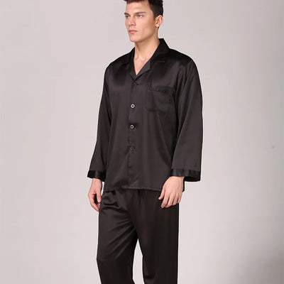 Seidenpyjama - Langarm - geknöpft - Satin-Pyjama-Set - Seidenpyjamas für Männer
