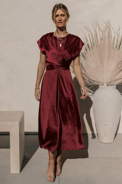 Damen Midikleid – Satin – Eleganter Schnitt mit Wasserfallausschnitt