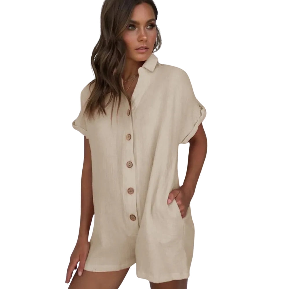 Kurzärmeliger Jumpsuit mit Knöpfen für Damen