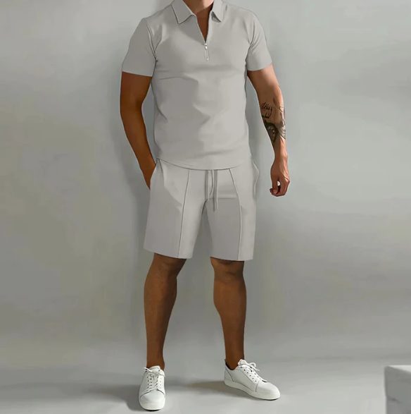 Shorts und Shirt Set | Quarter Zip | Kurzarm | Zweiteiliges Set | Herren Sommerkleidung