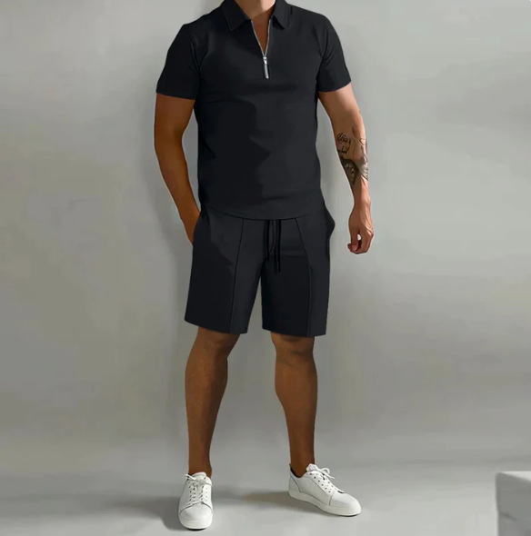 Shorts und Shirt Set | Quarter Zip | Kurzarm | Zweiteiliges Set | Herren Sommerkleidung