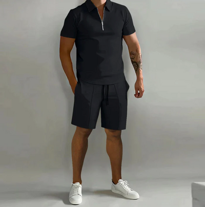 Shorts und Shirt Set | Quarter Zip | Kurzarm | Zweiteiliges Set | Herren Sommerkleidung