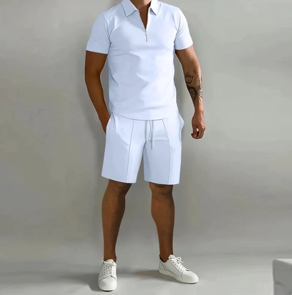 Shorts und Shirt Set | Quarter Zip | Kurzarm | Zweiteiliges Set | Herren Sommerkleidung
