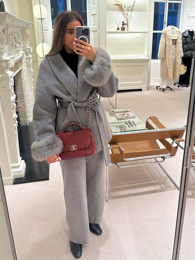 Damen Mantel mit Kunstfellbesatz – Eleganter Winter Kurzmantel