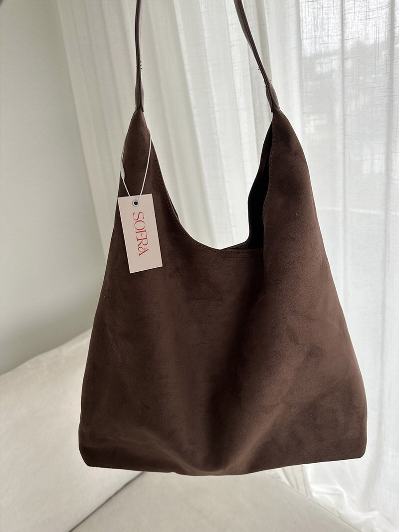 Elegante vegane Wildleder-Tasche – Geräumige Schulterhandtasche