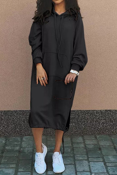 Damen Lange Kapuzenpullover Kleid | Langarm