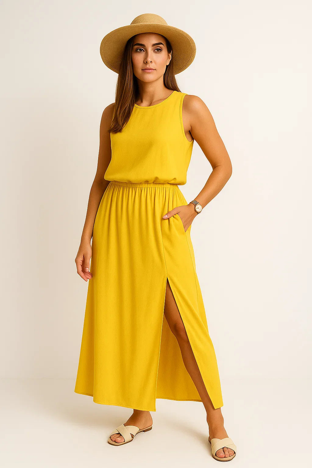 Sommerliches Maxikleid mit Schlitz